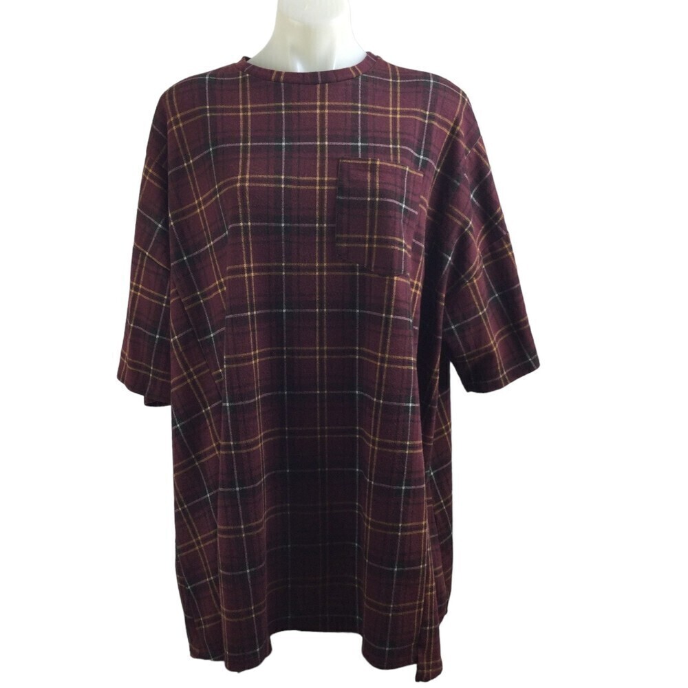 Zara Womens Plaid Check Oversized Boxy Short Sleeve T-Shirt Dress Red Black M